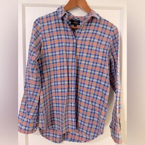 J. Crew Blue and pink light colored plaid shirt, spring colors